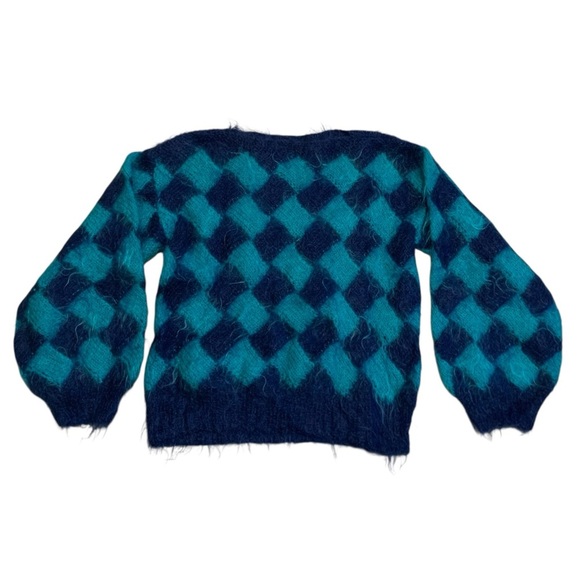 Vintage 80s/90s Mohair Diamond Harlequin Pattern Sweater - Puffy Sleeves Size S - Picture 1 of 5